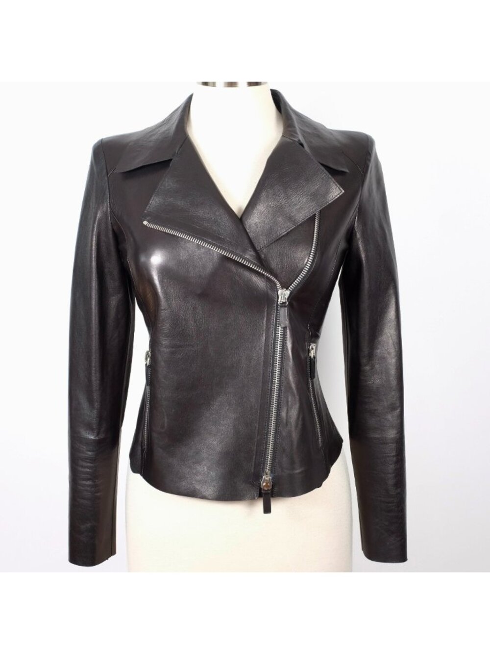 Giorgio Armani Black Label 40 US 4 jacket biker leather moto zip front $8900